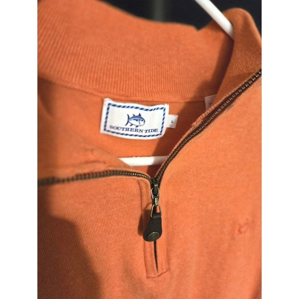 Southern Tide Mens Orange Cotton 1/4 Zip Pullover Sweater Preppy Golf Size L